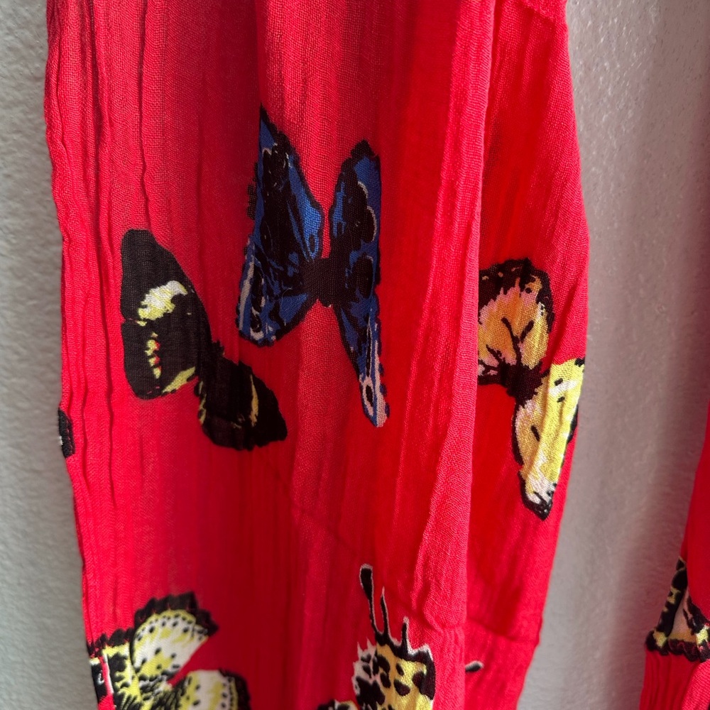 J. Crew Viscose and Linen 🦋 Butterfly Print Red Scarf - Picture 4 of 8